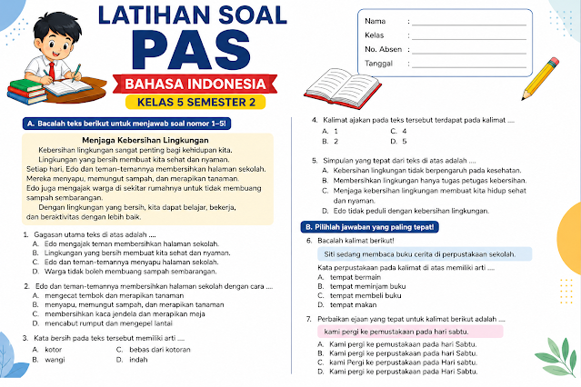 Latihan Soal PAS Bahasa Indonesia Kelas 5 Semester 2 dan Jawaban (1)
