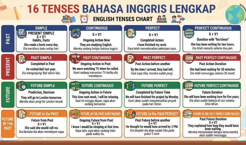 16 Tenses Bahasa Inggris Lengkap Rumus, Fungsi, Contoh Kalimat, dan Cara Memahaminya