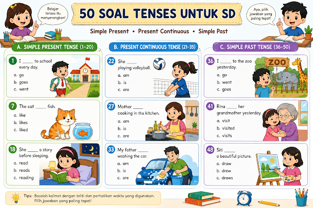 50 Soal Tenses Bahasa Inggris untuk SD dan Pembahasannya