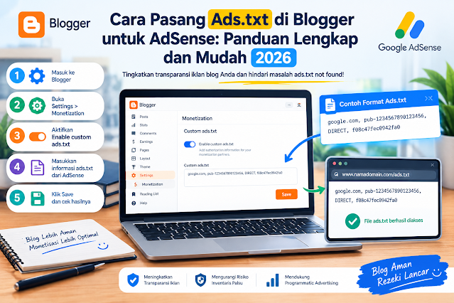 Cara Pasang Ads.txt di Blogger untuk AdSense Panduan Lengkap dan Mudah 2026