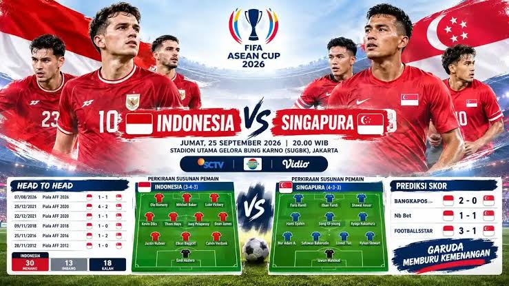 Jadwal Timnas Indonesia vs Singapura Hari Ini, Jam Berapa Cek FIFA ASEAN Cup 2026