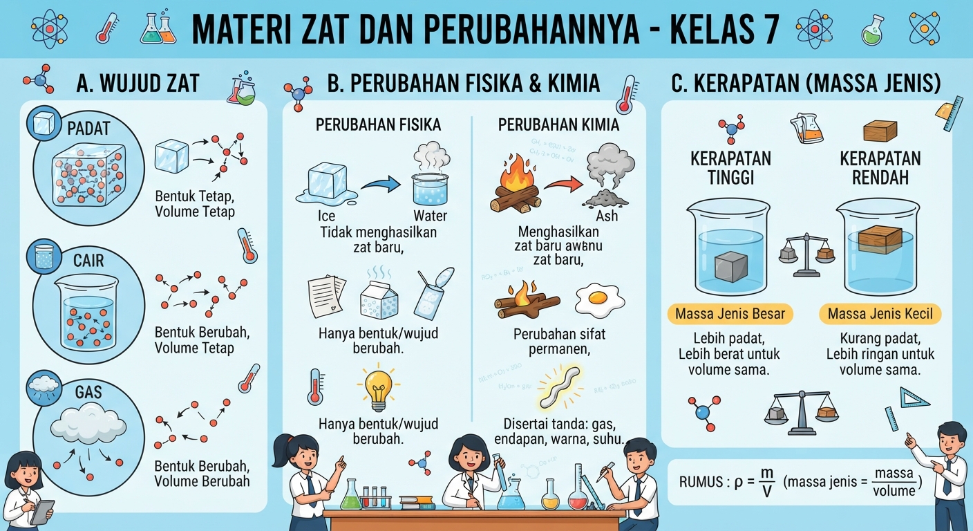 Materi Zat dan Perubahannya Kelas 7 Wujud, Perubahan Fisika-Kimia, dan Kerapatan